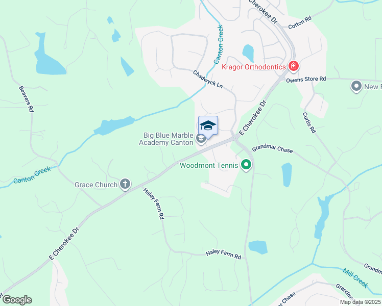 map of restaurants, bars, coffee shops, grocery stores, and more near 8989 East Cherokee Drive in Canton