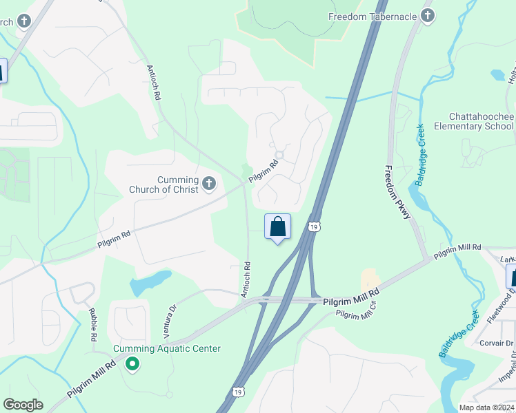 map of restaurants, bars, coffee shops, grocery stores, and more near 2275 Mayfair Drive in Cumming
