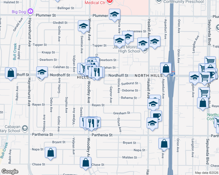 map of restaurants, bars, coffee shops, grocery stores, and more near 9021 Gaynor Avenue in Los Angeles