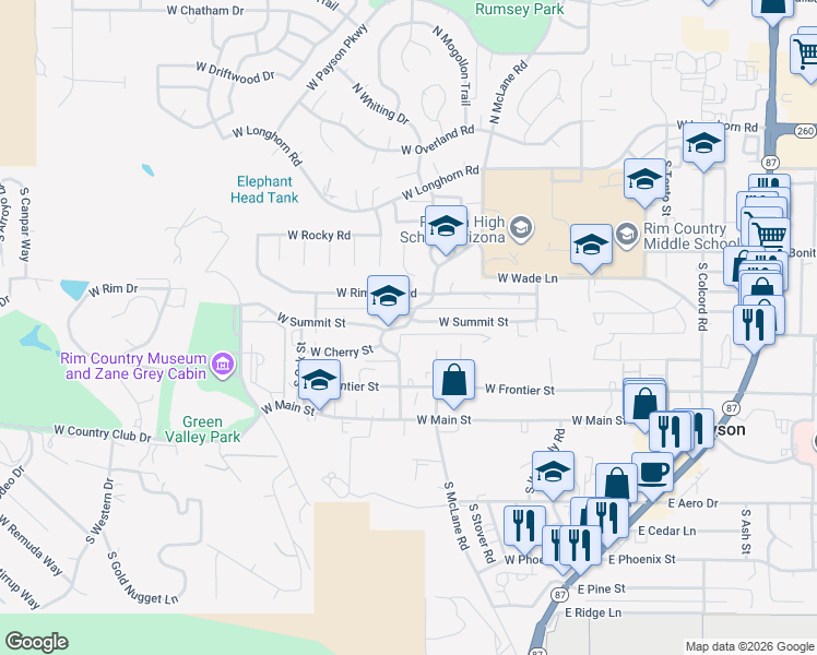 map of restaurants, bars, coffee shops, grocery stores, and more near 811 Annies Alley in Payson