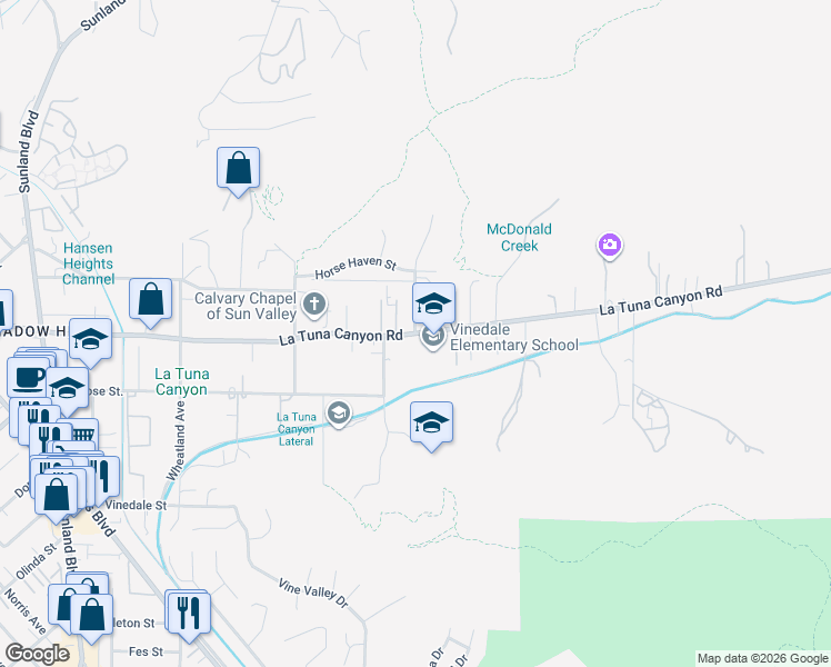 map of restaurants, bars, coffee shops, grocery stores, and more near 10207 Canter Lane in Los Angeles