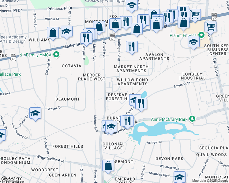 map of restaurants, bars, coffee shops, grocery stores, and more near 454 Darlington Avenue in Wilmington