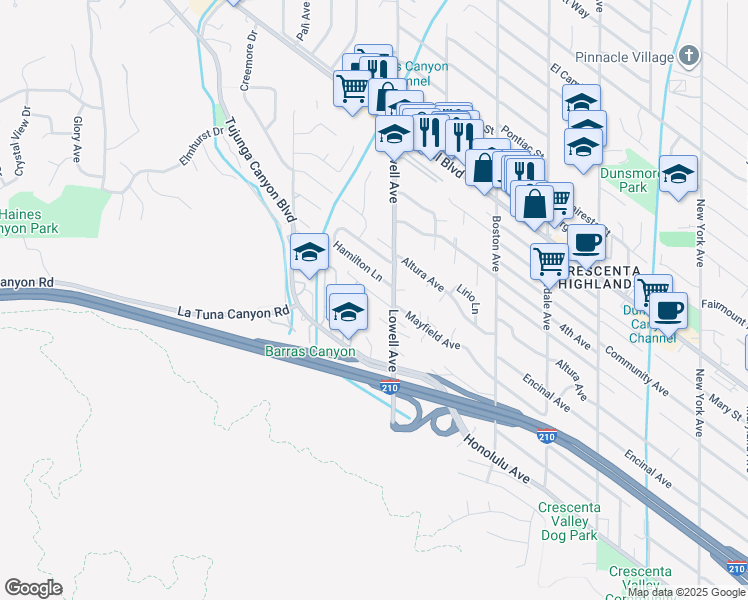 map of restaurants, bars, coffee shops, grocery stores, and more near 6204 Mayfield Avenue in Los Angeles