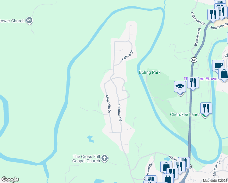 map of restaurants, bars, coffee shops, grocery stores, and more near 315 Magnolia Drive in Canton
