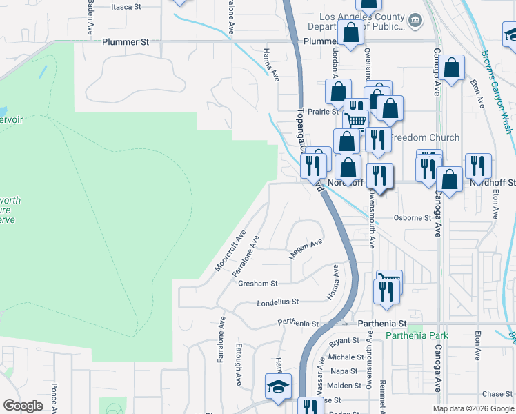 map of restaurants, bars, coffee shops, grocery stores, and more near 8971 Moorcroft Avenue in Los Angeles