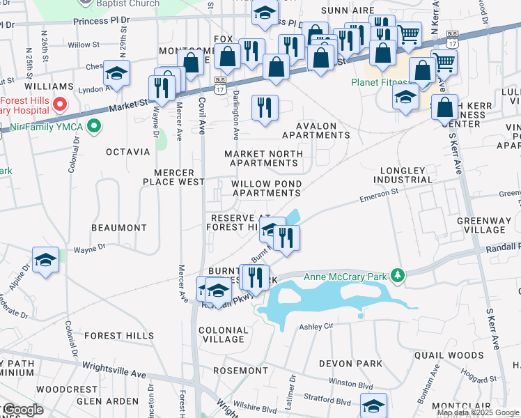 map of restaurants, bars, coffee shops, grocery stores, and more near 323 Darlington Avenue in Wilmington