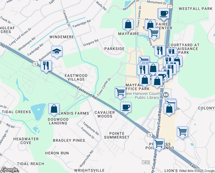 map of restaurants, bars, coffee shops, grocery stores, and more near 1407 Parkview Circle in Wilmington