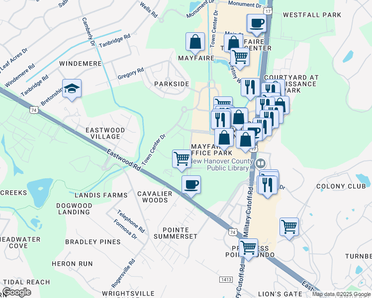 map of restaurants, bars, coffee shops, grocery stores, and more near 1434 Parkview Circle in Wilmington
