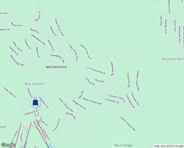map of restaurants, bars, coffee shops, grocery stores, and more near 1490 Wolf Road in Big Bear Lake