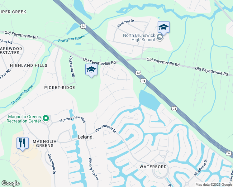 map of restaurants, bars, coffee shops, grocery stores, and more near 2110 Laurel Oak Way in Leland