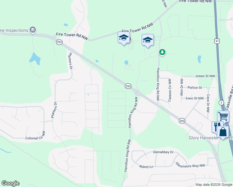 map of restaurants, bars, coffee shops, grocery stores, and more near 133 Georgia 293 in Cartersville