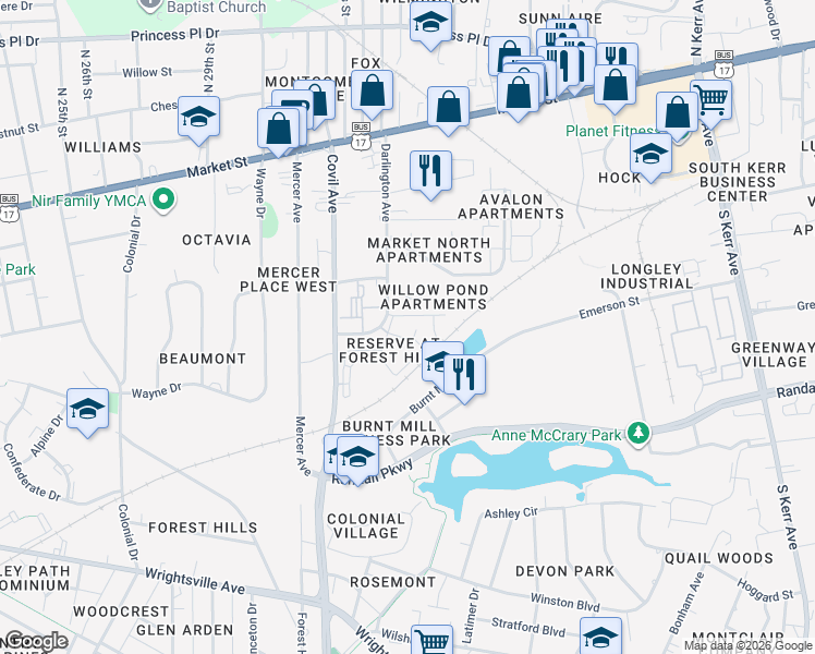 map of restaurants, bars, coffee shops, grocery stores, and more near 323 Darlington Avenue in Wilmington