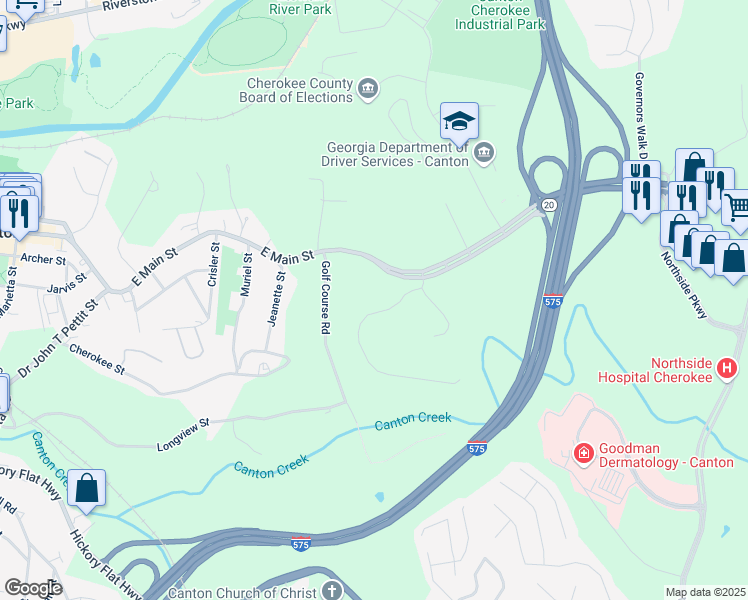 map of restaurants, bars, coffee shops, grocery stores, and more near 108 Breeze Hill Lane in Canton