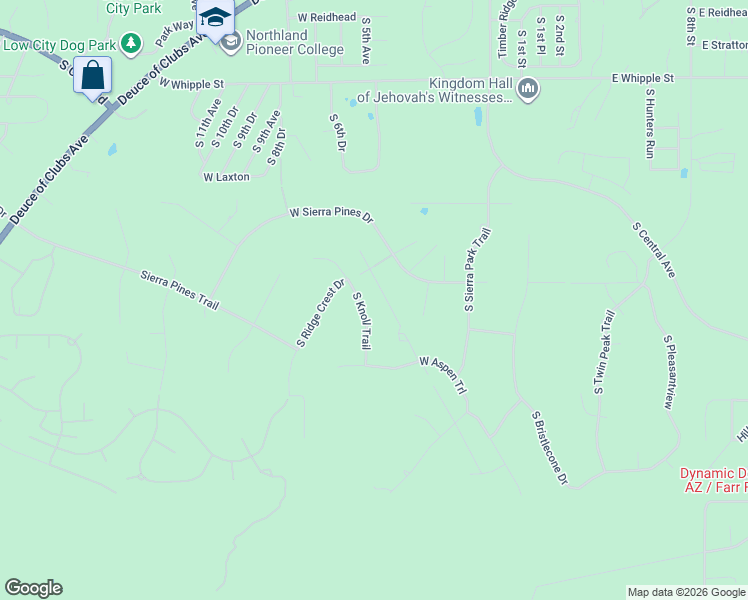 map of restaurants, bars, coffee shops, grocery stores, and more near 1761 South Knoll Trail in Show Low
