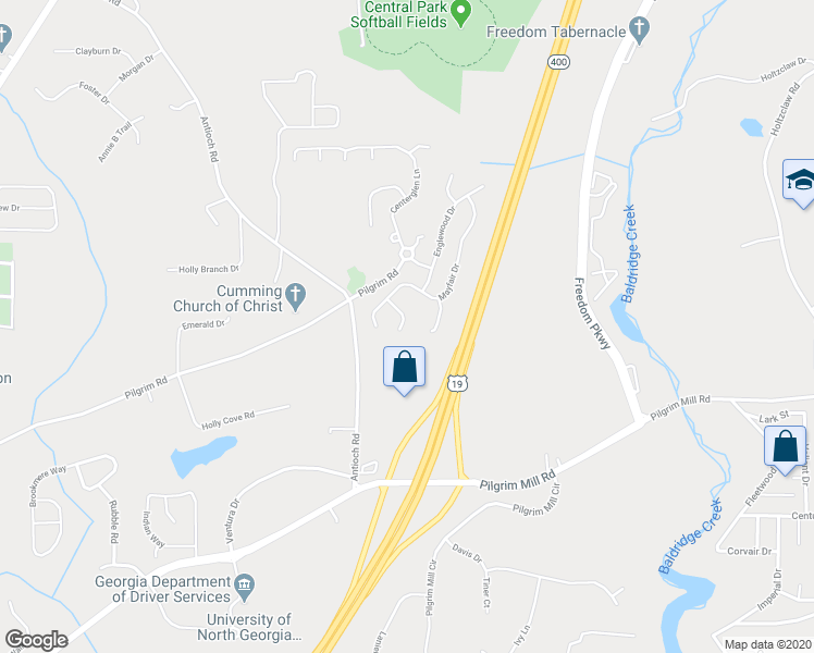 map of restaurants, bars, coffee shops, grocery stores, and more near 2485 Sheldon Place in Cumming