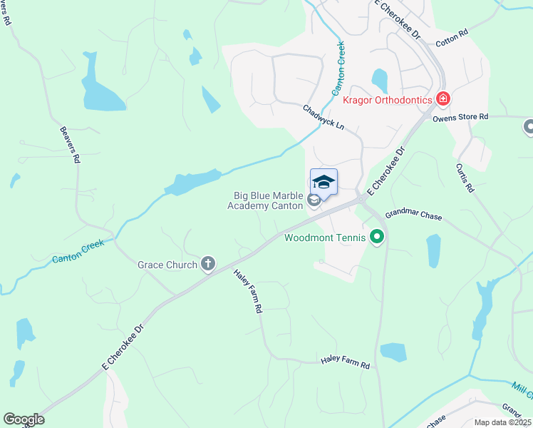 map of restaurants, bars, coffee shops, grocery stores, and more near 206 Woodridge Parkway in Canton