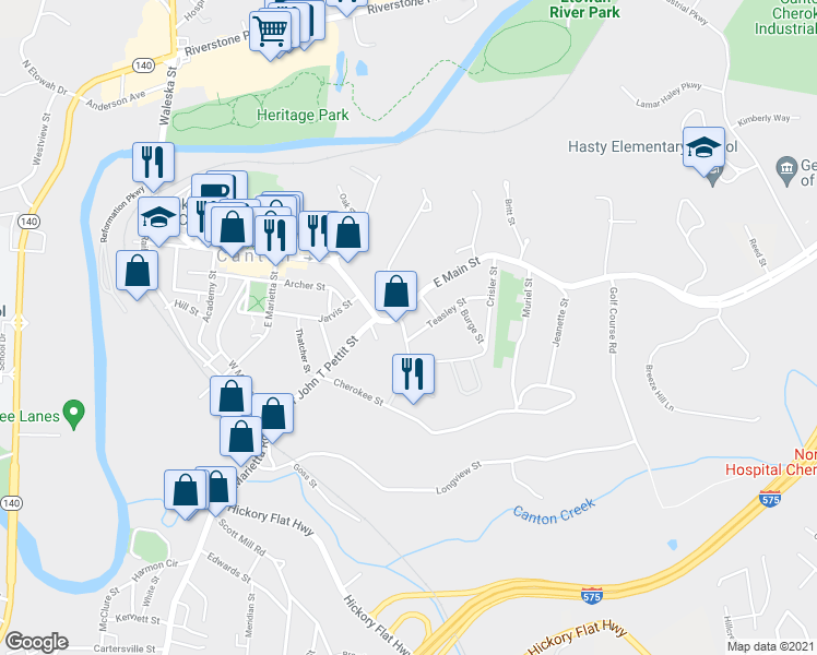 map of restaurants, bars, coffee shops, grocery stores, and more near 110 Tanyard Street in Canton