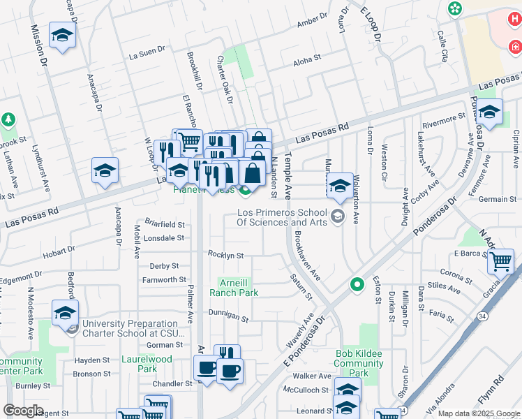 map of restaurants, bars, coffee shops, grocery stores, and more near 2581 Kimberly Avenue in Camarillo