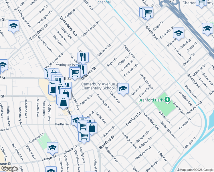 map of restaurants, bars, coffee shops, grocery stores, and more near 9042 Varna Avenue in Los Angeles