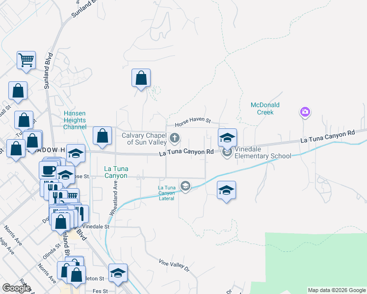 map of restaurants, bars, coffee shops, grocery stores, and more near 10323 La Tuna Canyon Road in Los Angeles