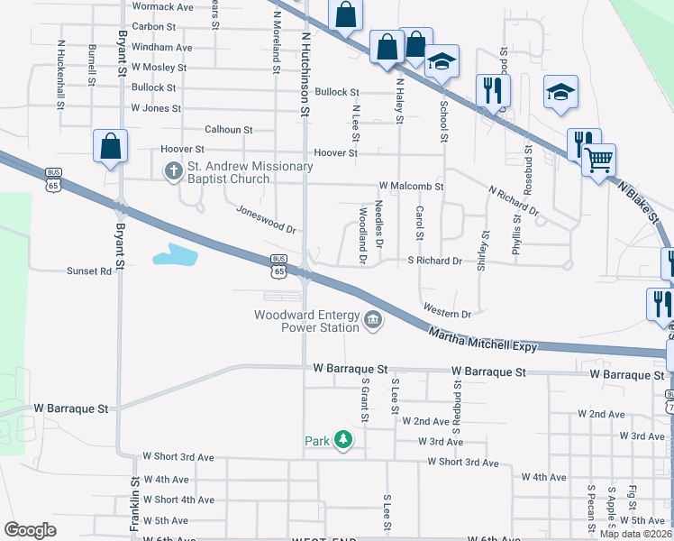 map of restaurants, bars, coffee shops, grocery stores, and more near 98 South Richard Drive in Pine Bluff