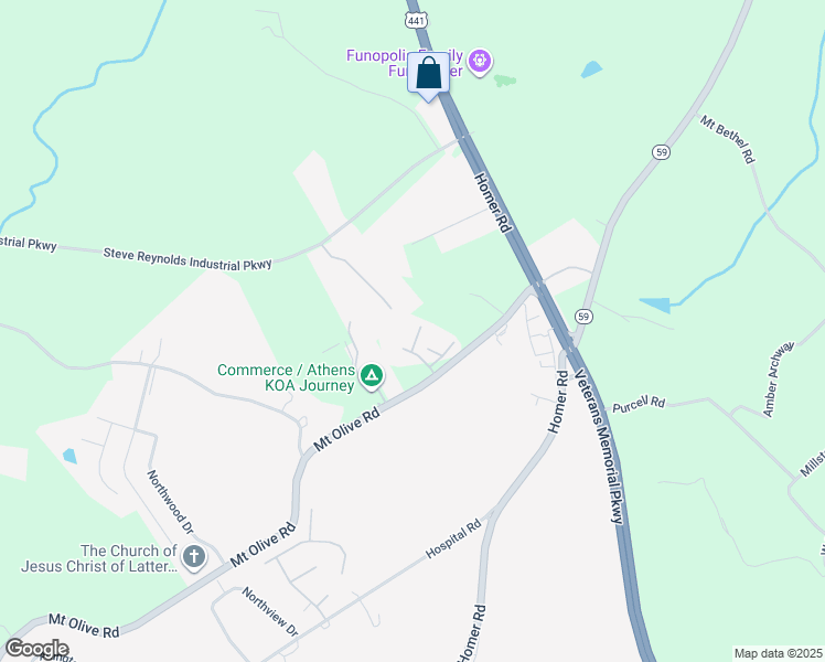 map of restaurants, bars, coffee shops, grocery stores, and more near 123 Richmond Way in Commerce