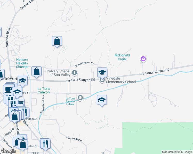 map of restaurants, bars, coffee shops, grocery stores, and more near 10207 Canter Lane in Los Angeles
