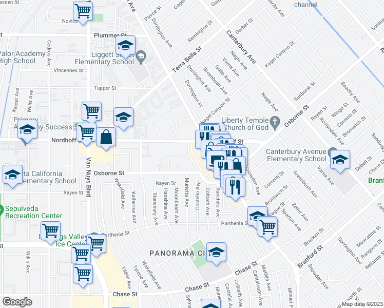 map of restaurants, bars, coffee shops, grocery stores, and more near 9048 Costello Avenue in Los Angeles