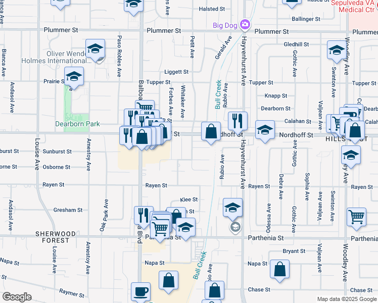 map of restaurants, bars, coffee shops, grocery stores, and more near 9019 Petit Avenue in Los Angeles