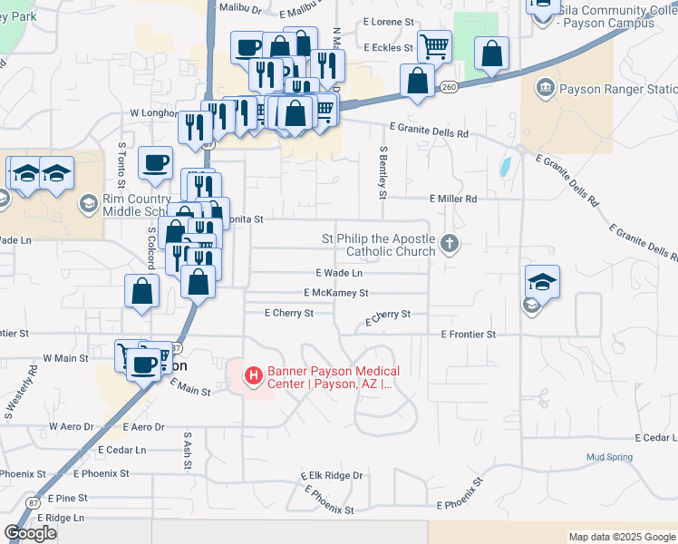 map of restaurants, bars, coffee shops, grocery stores, and more near 502 E Wade Ln in Payson