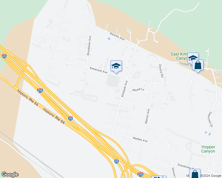 map of restaurants, bars, coffee shops, grocery stores, and more near 1077 Richmond Hill Court in San Bernardino