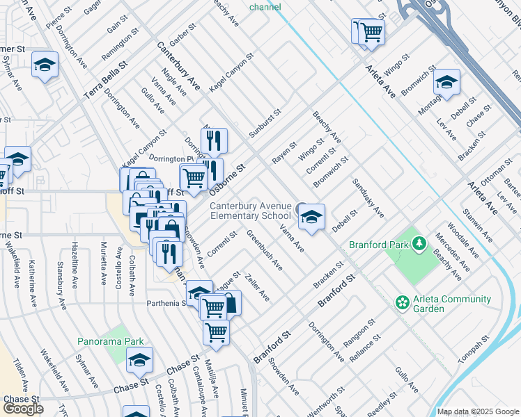 map of restaurants, bars, coffee shops, grocery stores, and more near 9061 Varna Avenue in Los Angeles