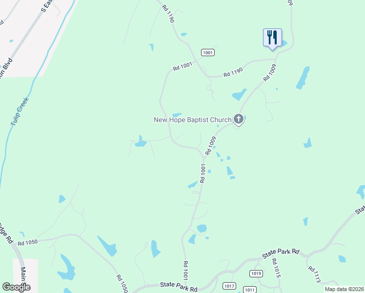 map of restaurants, bars, coffee shops, grocery stores, and more near Road 1001 in Tupelo