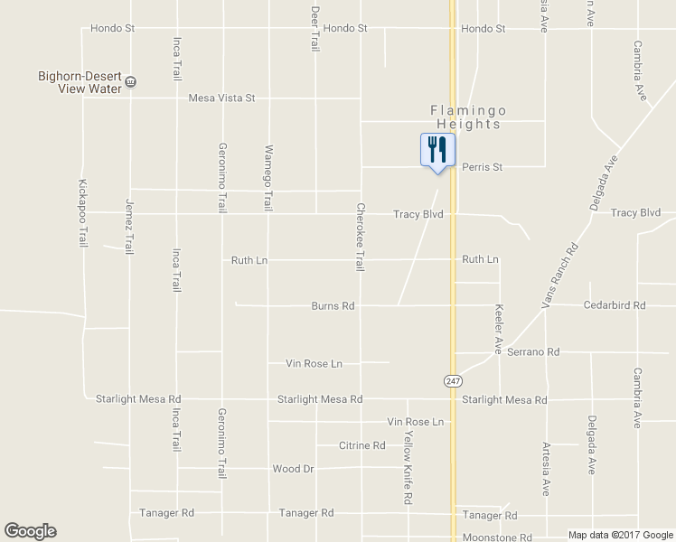 map of restaurants, bars, coffee shops, grocery stores, and more near 1030 Cherokee Trail in Yucca Valley