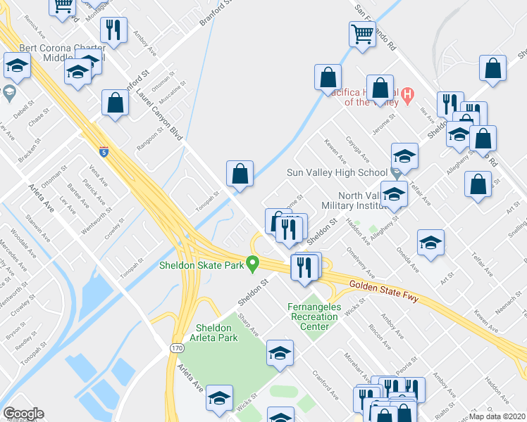 map of restaurants, bars, coffee shops, grocery stores, and more near 9083 Rincon Avenue in Los Angeles