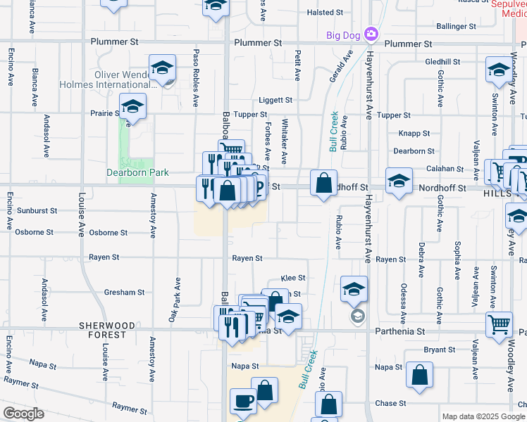 map of restaurants, bars, coffee shops, grocery stores, and more near 9017 Forbes Avenue in Los Angeles