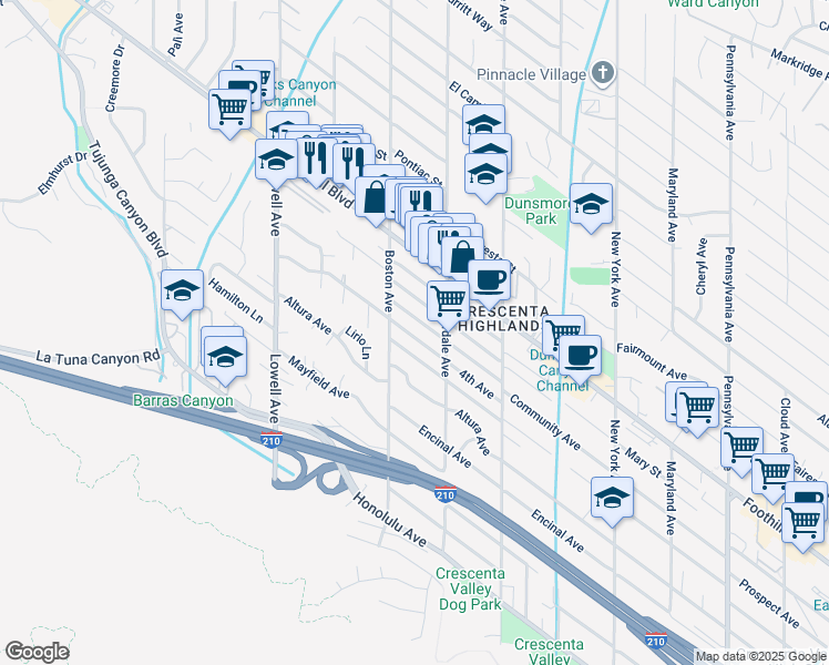 map of restaurants, bars, coffee shops, grocery stores, and more near 3735 4th Avenue in Glendale