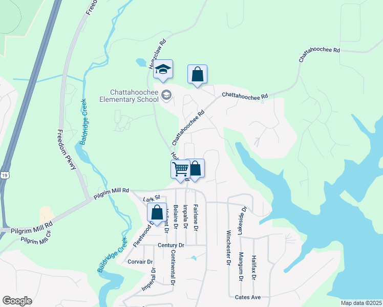 map of restaurants, bars, coffee shops, grocery stores, and more near 2605 Poplar Lane in Cumming