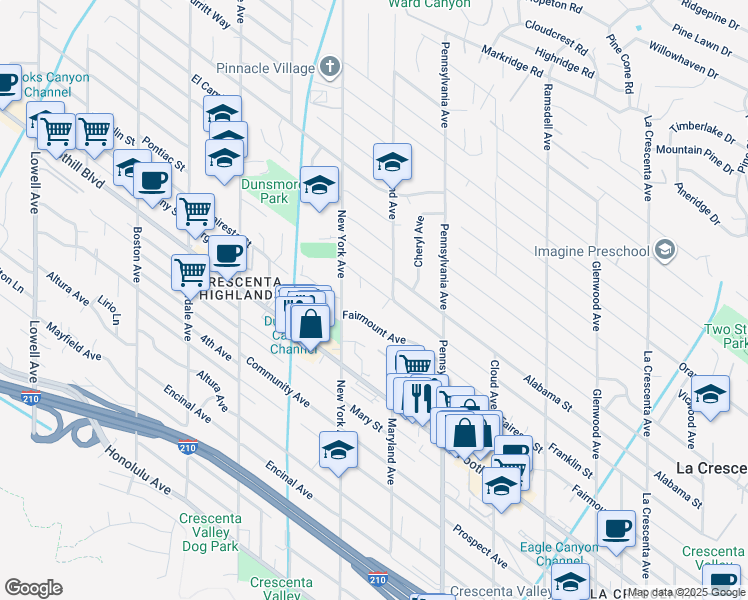 map of restaurants, bars, coffee shops, grocery stores, and more near 4638 Melanie Lane in Glendale