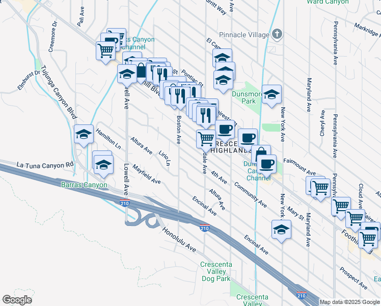 map of restaurants, bars, coffee shops, grocery stores, and more near 3735 4th Avenue in Glendale