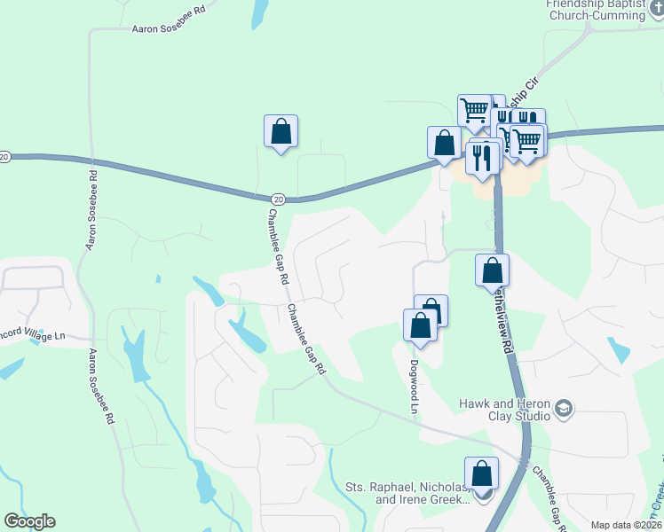 map of restaurants, bars, coffee shops, grocery stores, and more near 3795 Westhaven Drive in Cumming
