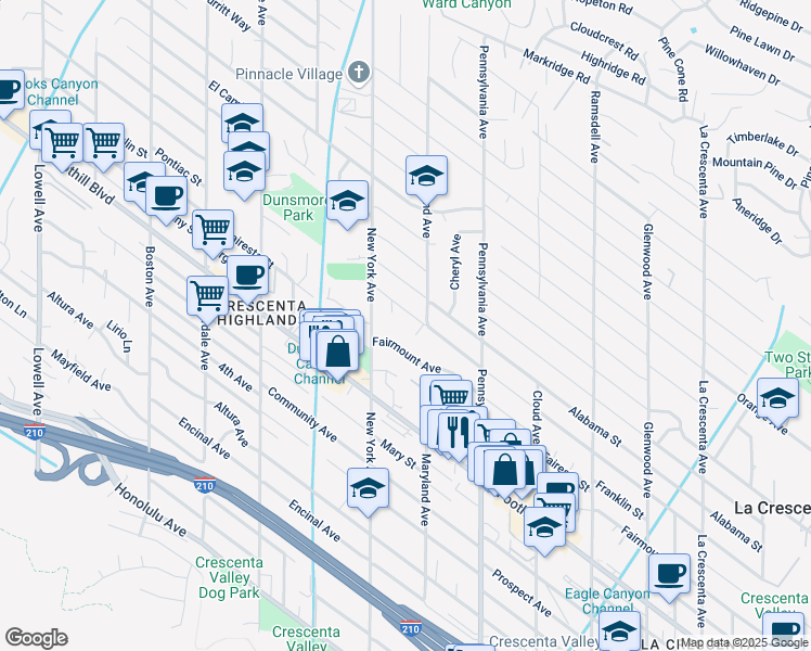 map of restaurants, bars, coffee shops, grocery stores, and more near 4638 Melanie Lane in Glendale