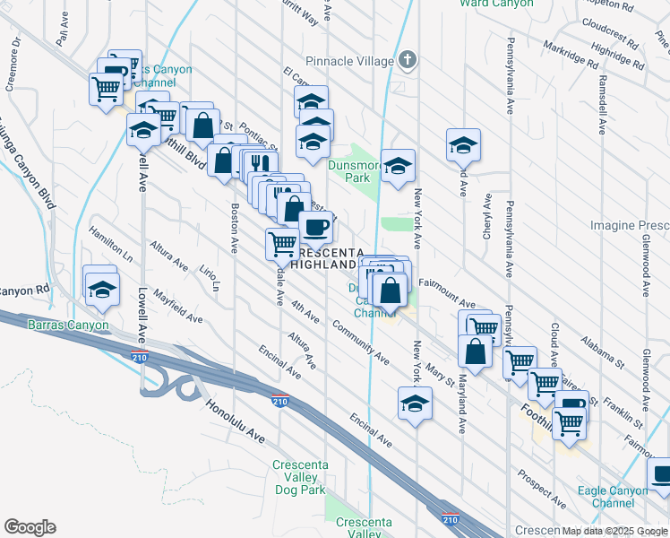 map of restaurants, bars, coffee shops, grocery stores, and more near in Glendale