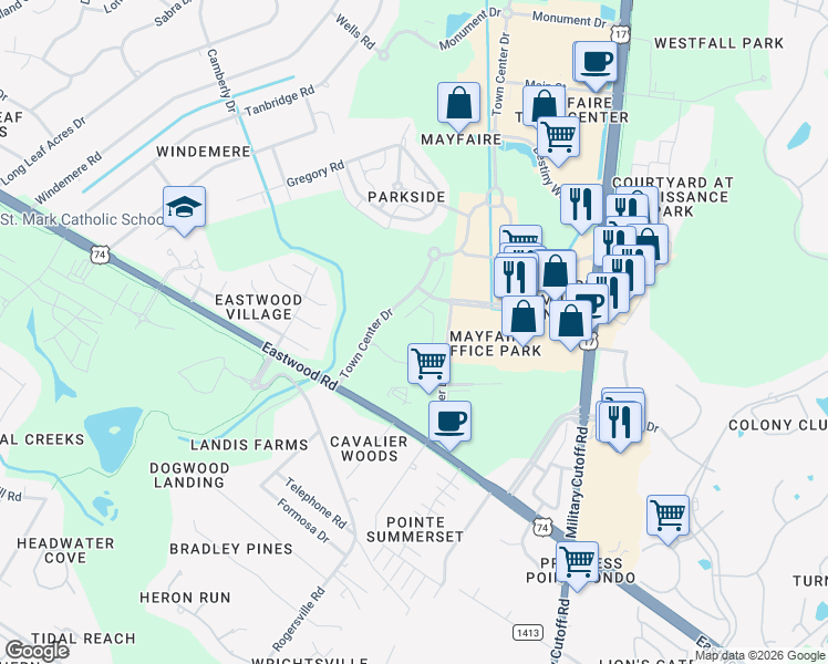 map of restaurants, bars, coffee shops, grocery stores, and more near 1434 Parkview Circle in Wilmington