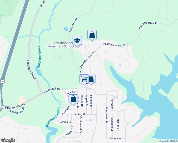 map of restaurants, bars, coffee shops, grocery stores, and more near 2605 Poplar Lane in Cumming