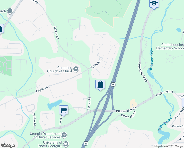 map of restaurants, bars, coffee shops, grocery stores, and more near 2290 Mayfair Drive in Cumming