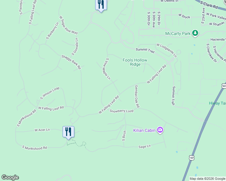 map of restaurants, bars, coffee shops, grocery stores, and more near 1560 South Vine Maple Lane in Show Low