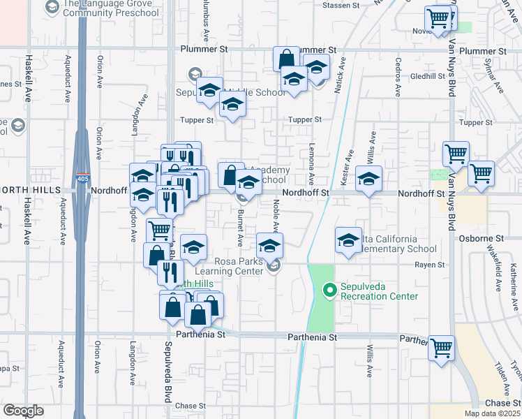 map of restaurants, bars, coffee shops, grocery stores, and more near in Los Angeles