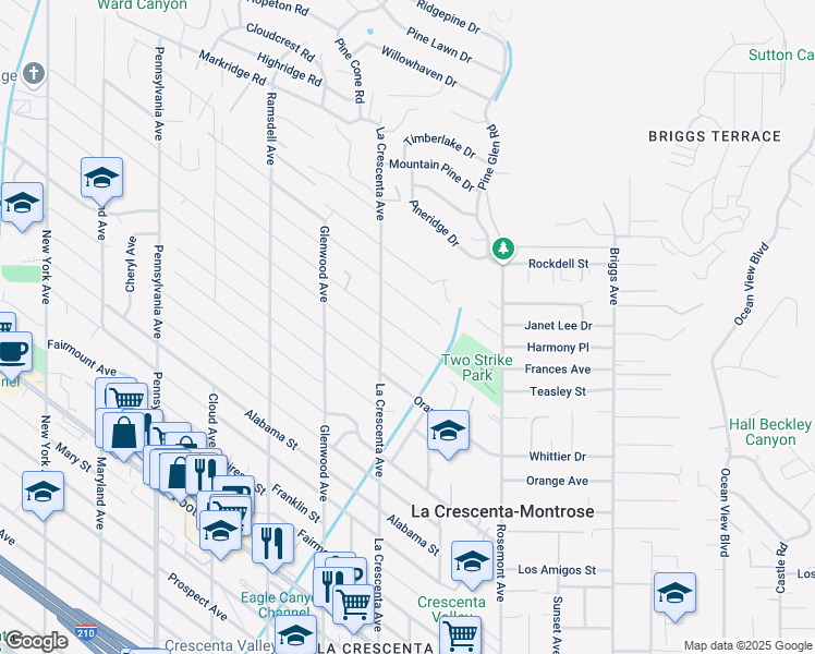 map of restaurants, bars, coffee shops, grocery stores, and more near 2745 Henrietta Avenue in La Crescenta-Montrose