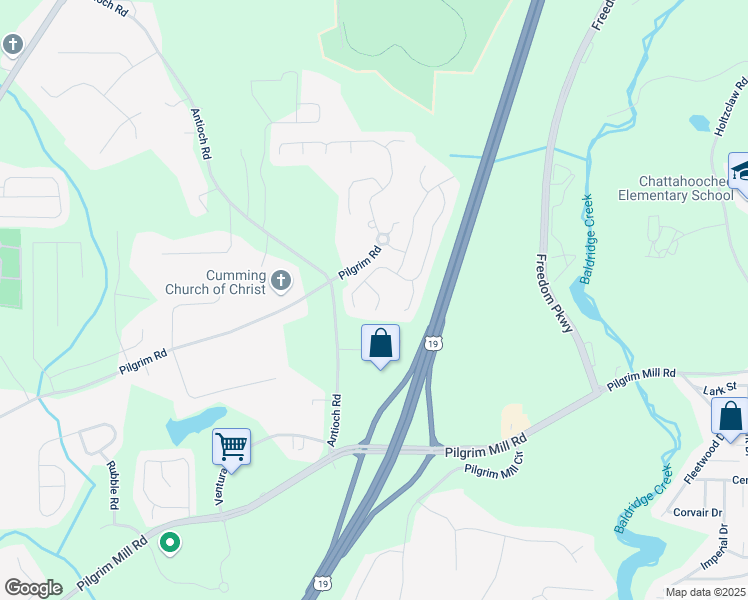 map of restaurants, bars, coffee shops, grocery stores, and more near 2480 Sheldon Place in Cumming